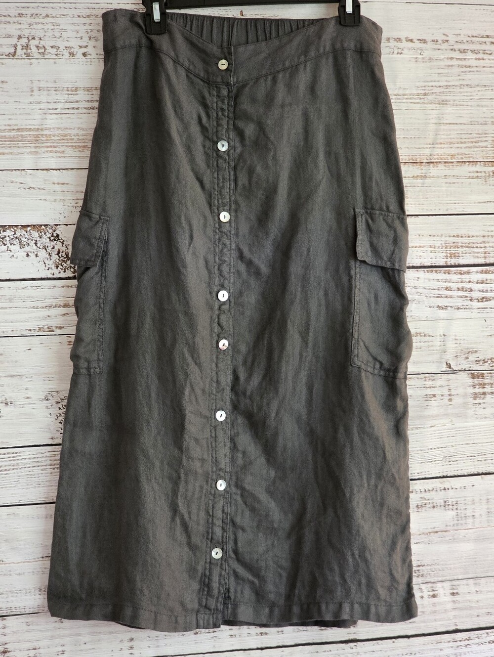 C&C California 100% Linen Charcoal Button-Front Maxi Skirt Size Large Or 10 - Picture 3 of 5